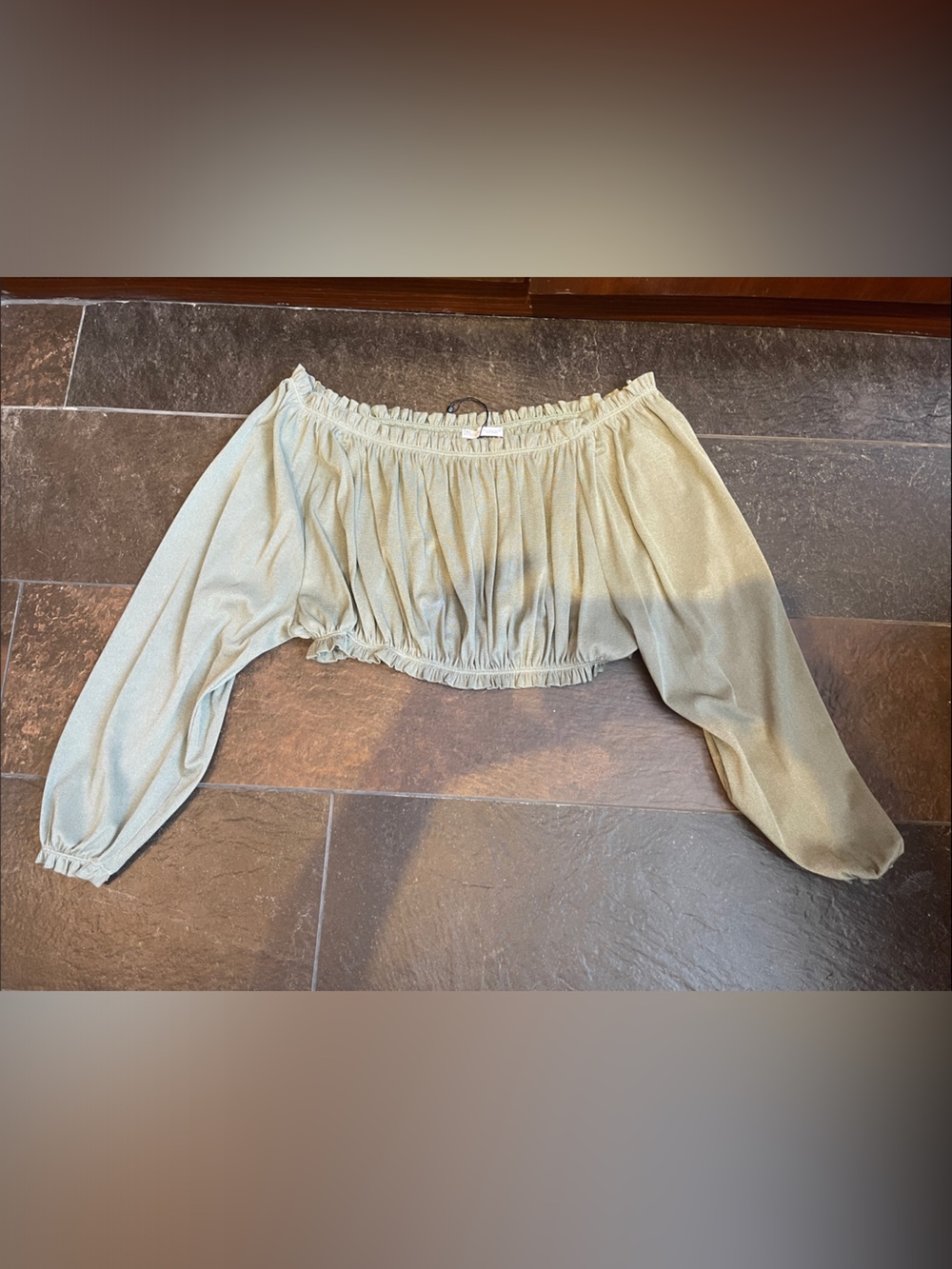 Zara Sage Green Off-Shoulder Crop Top